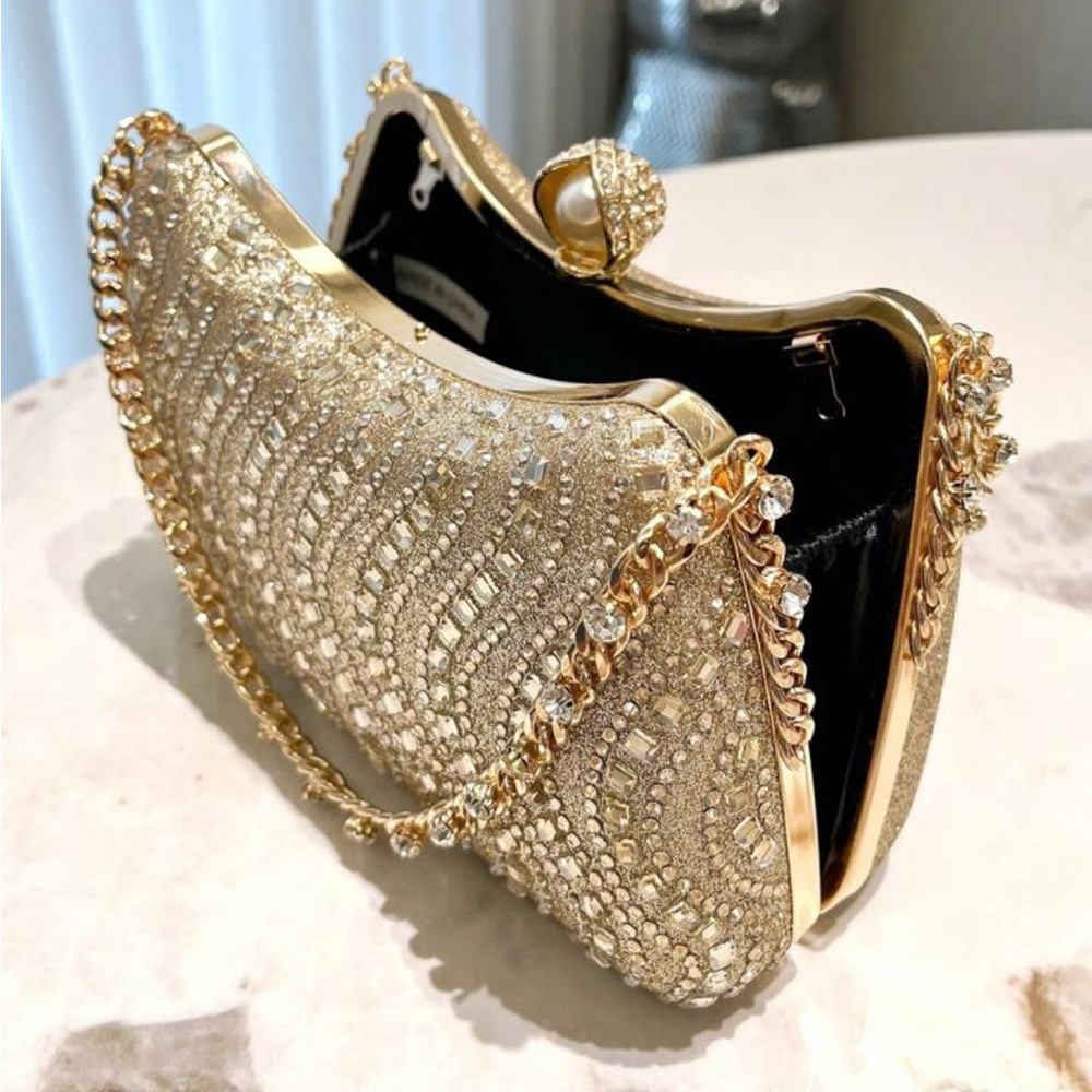 Gold Rhinestone Gem Evening crossbody Clutch NEW - Picture 7 of 9